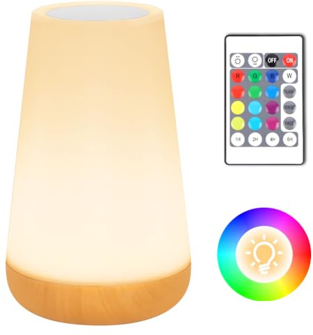 Adiwo Night Light, LED Touch Bedside Chargeable Table Lamp, with Remote Control, 13 RGB Color Changing Modes, 5 Brightness Levels, Timing Function, for Bedroom, Kids Rooms, Living Room, Camping