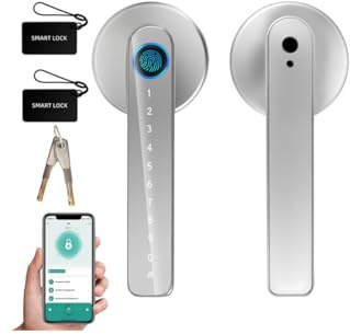 Update Fingerprint Door Lock 6-in-1, Fingerprint Door Handle IC Card/Fingerprint, Keys/Password/APP/NFC, Smart Door Handle for Bedroom Home Hotel Office Apartment Wood Door