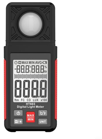 ZAMETTER Misuratore di luce digitale HT603 Display LCD Gamma 200000 LUX Sonda di rotazione di 180 ° Misuratore di umidità di temperatura Misuratori di illuminazione palmare per giardino interno