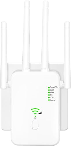 WLAN Verstärker, 1200Mbit/s WLAN Repeater, 5G & 2.4G Dualband Ultraxtender WiFi Verstärker mit LAN anschluss, WPS, Kompatibel mit 99% Standard-WiFi Routern, Deckt bis zu 9200Sq.ft und 35 Geräte