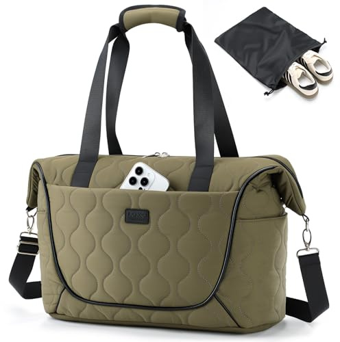 Lekespring puffer resväska dam sportväska med skoväska weekender skötväska resväska handbagage gym väska klinikväska födelse sjukhusväska, Grön, M, Elegant