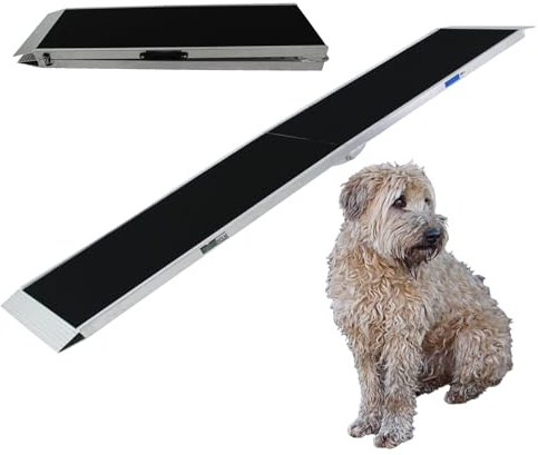 TRUTZHOLM Hunderampe klappbar 183/215 cm Aluminium Tierrampe Tragkraft 180 kg Faltbare Einstiegshilfe für Hunde Rutschhemmende Lauffläche gelenkschonend für große Hunde Auto Kofferraum SUV (215 cm)