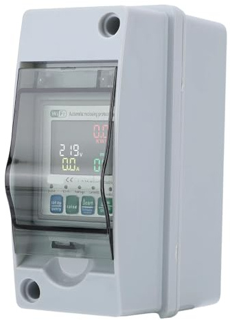 Luocute Compteur D'énergie monophasé Moniteur de Consommation d'électricité sur Rail Din, 63 A, Protecteur de Réenclenchement Automatique, Courant de Tension, écran LCD, WiFi, Compteur