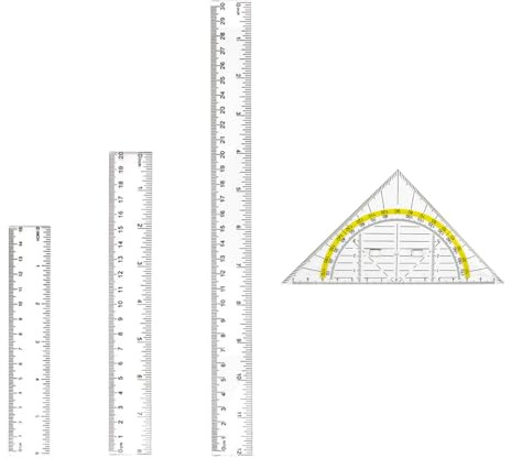 Rainway 4 Stück Geodreieck und Lineal, Transparent Flexibel Geodreieck Klein 16 cm mit Griff, Lineal 15cm 20 cm 30 cm, für Studenten Designer Büro Schulsachen Zeichnen Kartografieren Modellieren