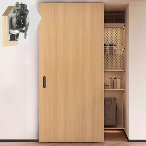 Kit Porte Coulissante Porte Coulissante Invisible Sans Rail Apparent, Système de Quincaillerie et Rail pour Porte de Grange Dissimulés, Rail en Aluminium avec Fermeture Amortie(53in/1.35m/4.4ft)