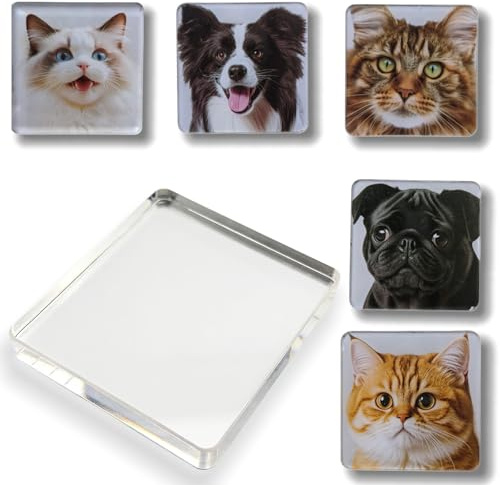 Calamita Personalizzata Set di 18 5x5 cm, Calamite Frigo Trasparenti in Acrilico con Adesivo e Ferrite, Ideali per Decorazioni Fai da Te Cucina Ufficio Scuola