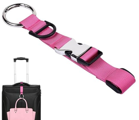 DCYQAIN Add a Bag, cinghia per bagaglio, con fibbia a D, regolabile, in nylon resistente, accessorio da viaggio per valigie, zaini, passeggini, clip per il trasporto a mani libere (rosa acceso)