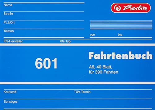 Herlitz Fahrtenbuch A6, 40 Blatt, 1 Stück (1, DIN A6)