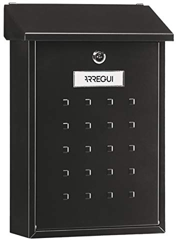 ARREGUI Premium E5604 Outdoor Steel Letterbox Size M (A4 and Magazines) | Medium Wall Letterbox | Single Mailbox | Rain Resistant | Easy to Install | Black