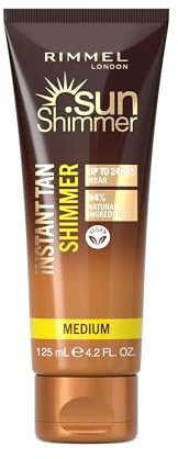 Rimmel Sunshimmer Water Resistant Instant Tan, Easy To Wash Off, Transfer Proof, Streak Free Colour, Medium Shimmer, 125ml
