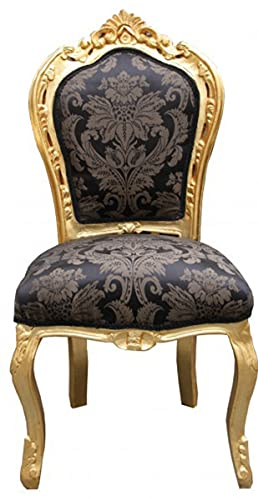 Casa Padrino Barock Esszimmer Stuhl Schwarz Muster/Gold - Antik Möbel