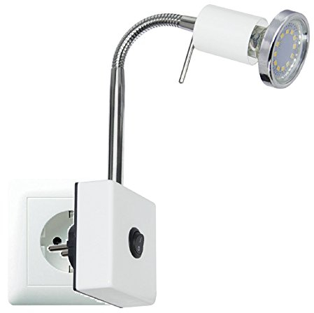 Trango 1er Pack 2607W LED Steckerleuchte *SKY* Nachtlicht Küchen Steckerlicht in Weiß inkl. 1x 3000K warmweiß LED Leuchtmittel & ON/OFF Schalter Wandlampe, Küchen Steckerlampe