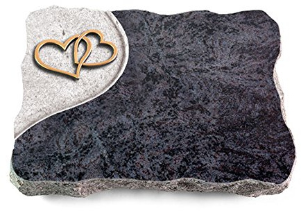 MEMORUM Grabmale Grabplatte, Grabstein, Grabkissen, Urnengrabstein, Liegegrabstein Modell Folio 40 x 30 x 5 cm Orion-Granit, poliert inkl. Gravur (Bronze-Ornament Herzen)