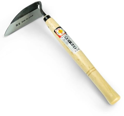 Japanese Weeding Sickle, Hand Weeder Tool for Surface Weed Removal, Tight Spaces and Light Grass Cutting, Made in Japan by HONEN