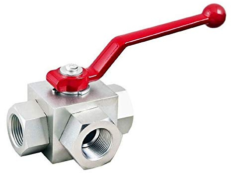 Uzman-Versand 3 wege 1/4 Kugelhahn L- Type Bohrung BSP Hydraulikventil Umschalthahn Umschaltventil Hydraulik-Ventil 3/2 (Stahl, 1/4)