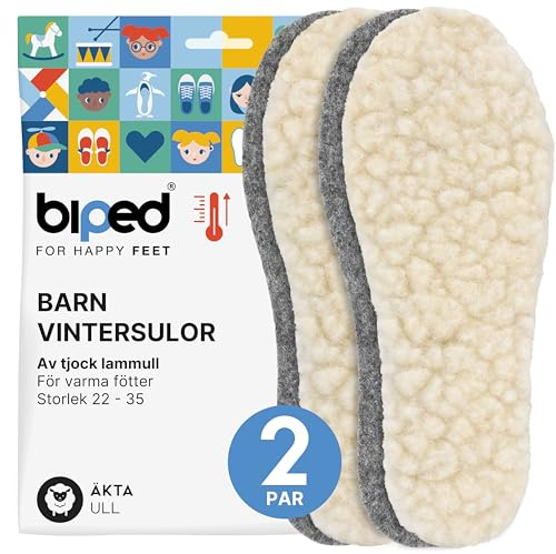 biped 2 par barninnersulor av lammull - extra tjocka vintersulor av lammull och filt - värmande sulor för kalla dagar z2690(32-33)