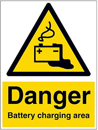 V Safety Danger Battery Charging Area - 450 x 600mm - 2mm Rigid Plastic