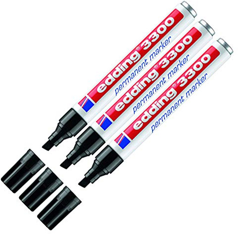 edding Permanentmarker, nachfüllbar, 1-5 mm (3x Schwarz), Meißelspitze, Marker, Markierstift