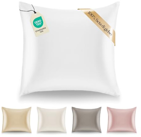 Kissenbezüge Seide - 80x80 cm - Gewicht 19 Momme 100% Reine Maulbeerseide Doppelseitig - Seidenkissenbezug für Haar und Haut, Anti-Aging, Anti-Bettwanzen - Weiß