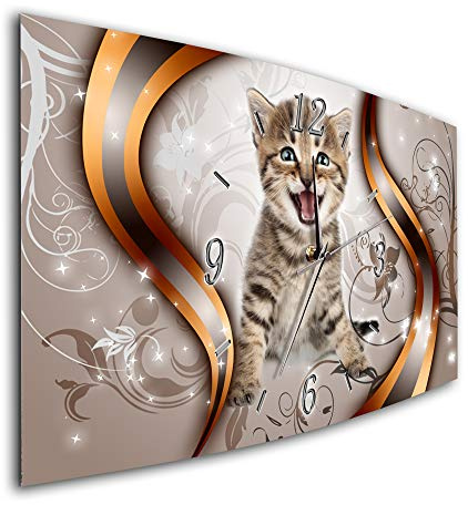 Bilder-Manufaktur BM Funk Quarz Wanduhr Funkwanduhr Funkwanduhren Funkuhr Funkuhren kein Ticken lautlos geräuschlos leise modern ohne Tickgeräusche groÃŸ XXL Wohnzimmer Küche Haustier Katze 8334-1a