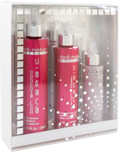 abril et nature - Set de Soins Capillaires Energic - Anti-Frisottis - Pack Shampooing, Masque et Sérum pour Cheveux - Cheveux Nécessitant Hydratation - Démêle, Réhydrate et Répare - 550 ml