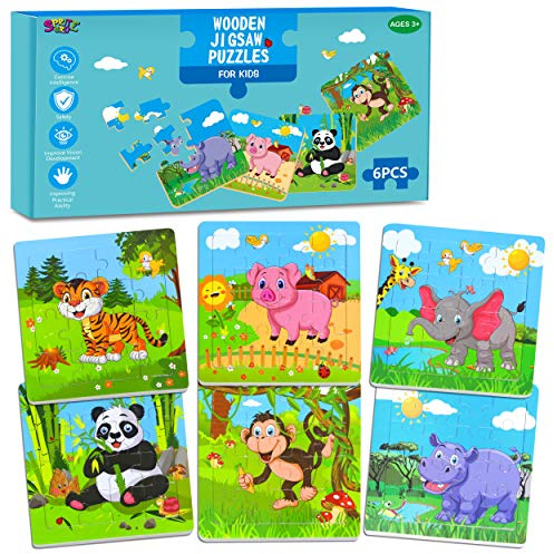 6-Pack Tierpuzzle aus Holz, Spielset für die Erziehung und Bildung im Kindesalter, Puzzles für Kinder im Vorschulalter von 2-5 Jahren