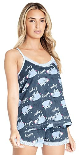Disney Stitch Dam Pyjamas Väst Korta PJs för Dam Set Törnrosa Minnie Mouse Tonåring 2 delar Storlekar S-XL Nattkläder Loungewear Sömgåvor (Mörkblå Eeyore, S)