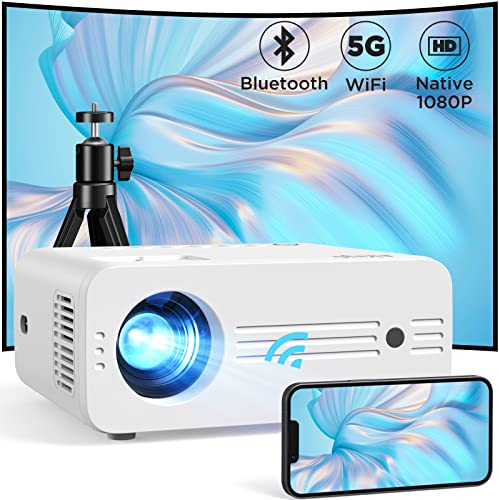 Proiettore WiFi6 Bluetooth 25000 Lumens, AKIYO O7 Proiettore 4k Supporto 1080P Nativo, Videoproiettore Full HD Home Cinema per TV Stick/iOS/Android/PS5/HDMI/USB/PC (con Treppiede)