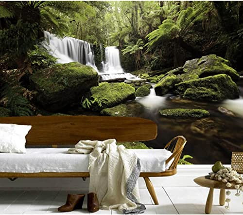 Benutzerdefinierte große Wandbilder, Wasserfälle, Wälder, Steine, Moos, Naturtapete, Hotel, Wohnzimmer, Sofa, TV-Wand, Schlafzimmer, Papel de Parede * 300 cm x 210 cm (118,1 x 82,7 Zoll)