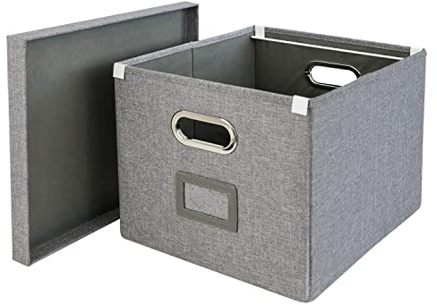 HMF Aufbewahrungsbox mit Deckel für DIN A4 Hängeregister | passend für Kallax | 33 x 37,5 x 28 cm | Grau