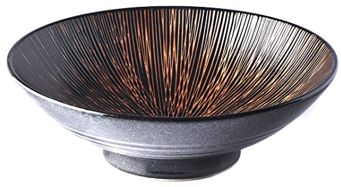MIJ Europe - Ciotola giapponese ramen, in ceramica, ciotola per pasta, ciotole da zuppa, marrone, nero, bronzo converging, diametro 24,5 cm, 900 ml, 1 pezzo, per Udon Ramen Soba Pho asiatica