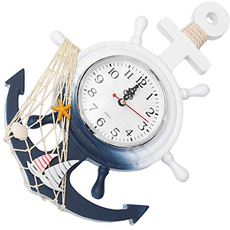 HOMSFOU Küchenuhr Wanduhr Kinder Oder Sommer Badezimmer Ornament Kinderzimmer Stilles Home Office Marine Lenkung Zoll Vintage Hängend Flip Clock Living Net Ruder Room/Dekoration Wanduhr Kinder