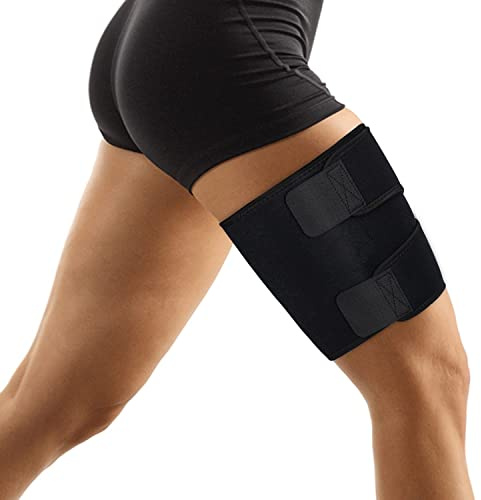 supregear Thigh Wraps Support, Compresión Ajustable Neopreno Manga del Muslo Transpirable Antideslizante Upper Leg Brace para Unisex Tirado del Músculo de la Ingle Cuádriceps, Negro, L