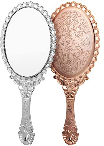 LALAFINA 2st Schminkspiegel Spiegel Silber Frauenspiegel Heart Mirror Runder Spiegel Mit Vintage Kosmetikspiegel Retro-handspiegel Tragbarer Spiegel Anfassen Jahrgang Fräulein Glasmaterial