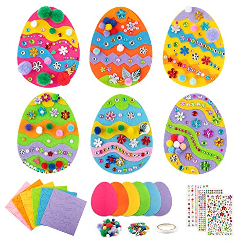 Set Uova di Pasqua Fai da Te Bambini Gemme Adesive Strass Colorati Pompon Paillettes Fiori Decorativi Hobby Creativi attività Decorazioni Pasquali Regalo Bambini Artigianato Fai da Te (A)