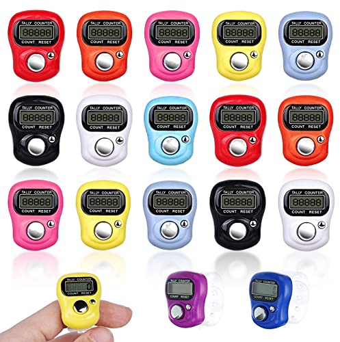 Vegena 18 Stück Fingerzähler, Digitaler Fingerzähler, Elektronische Finger Zähler Rundenzähler, Mini Handzähler Klicker Finger Counter für Inventur Sport Marketing Golf Schlagzähler (Zufällige Farbe)