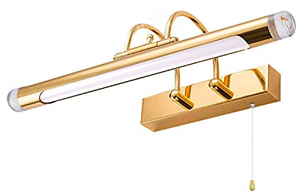 Gold LED Bathroom Mirror Light with Switch, Bathroom Lamp IP44 Bathroom Wall Light with Pull Cord, 4000K Makeup Light Arc Arm Adjustable Mirror Front Light for Dressing Table Non Dimmable Decoration