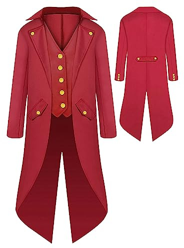 SEAUR Gothic Frack - Giacca da ragazzo, colore: rosso, steampunk, per cosplay, per bambini, costume medievale, Halloween, Carnevale 155