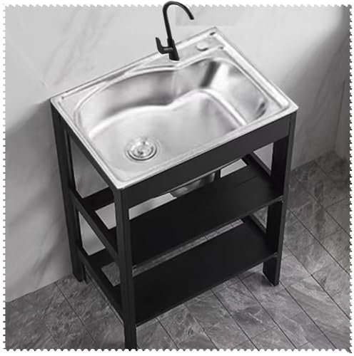 NILZA Lavello Cucina 1 Vasca Lavandino da Esterno Autoportante Lavelli Commerciale, Lavello da Cucina in Acciaio Inox Lavatoio da Esterno con Staffa (Size : 58x43cm(23x17in))