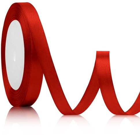 Geschenkband Rot 10mm 23 Meters Satinband Schleifenband für Muttertag, Weihnachten, Taufe und Geburtstag Geschenke