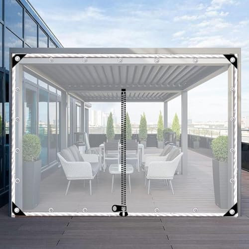 Transparente Plane Seitenteile Mit Reissverschluss,Outdoor Durchsichtige Planenvorhänge Wasserdicht,Wetterfeste Pvc Abdeckplanen Mit Ösen,Für Pergola Pavillon Patio Veranda,L×H-1.5×3m(4.9*9.8ft)