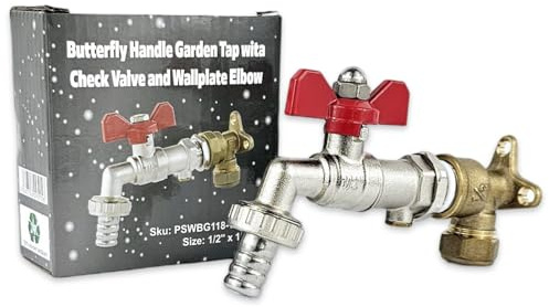 Wärmer System Robinet de jardin mural extérieur avec clapet anti-retour et fixation coudée à plaque murale, 1,27 cm (poignée papillon 1,27 cm)