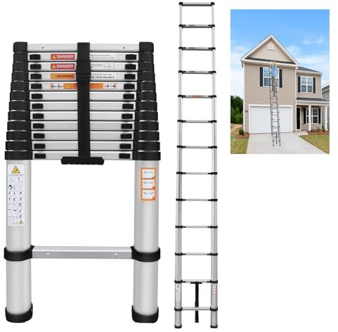 Scala telescopica da 5 m, scala telescopica pieghevole in alluminio, portata 150 kg/330 libbre, scala multiuso in alluminio per soffitta/tetto di arrampicata/utilizzo dell'ufficio