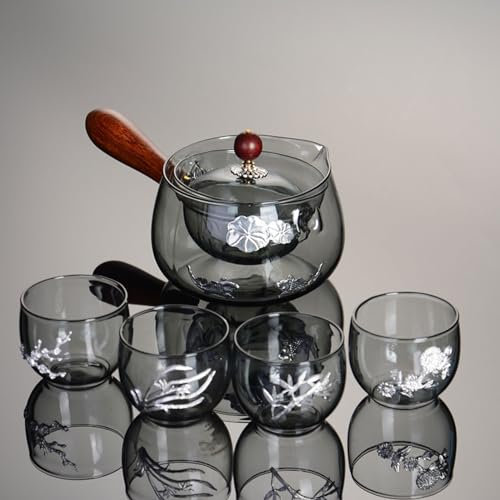 NEDLON Portable Teapot Set with 360 Rotation Tea Maker and Infuser, Clear Tea Kettle with Wooden Handle,for Home,Office,Camping (Color : C, Size : 2)