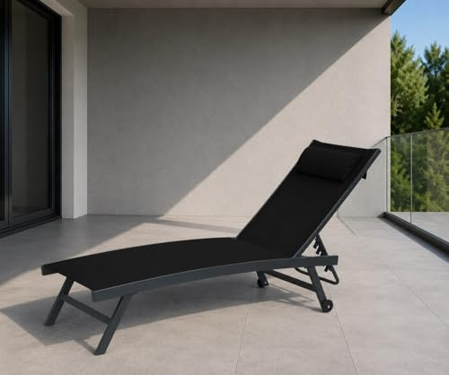 Sonnenliege Elli Aluminium-Gartenliege, Gestell Anthrazit, Bezug Schwarz