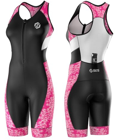 SLS3 PRO FX - Tuta da Triathlon da Donna, con Reggiseno Senza mensola, Rosa Floreale e Nero, XS