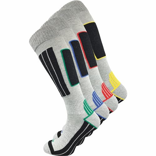GAWILO Chaussettes de ski pour hommes avec laine chaude et rembourrage fonctionnel spécial | 4 paires (Gris clair, 43-46)