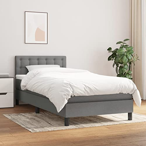 ZQQLVOO Bed Frame Lattenrost Palettenbett Bodenbett Boxspringbett mit Matratze Dunkelgrau 90x190 cm Stoff