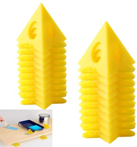 RXKFIGX 20 Pcs Painter Pyramid Yellow Perforated Woodwork Paint Stands Holders Plastic Pyramid Mini Cone Paint Stand Set Paint Pouring Stand for Canvas and Door Risers Support Cabinet Paint Pouring