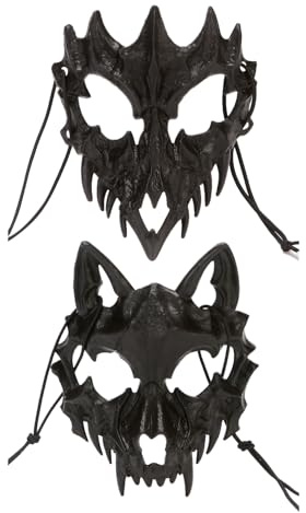 RmKbe Lot de 2 masques d'Halloween effrayants en forme de tête de mort, masque de loup-garou pour Halloween, masque squelette demi-visage pour bal masqué, cosplay